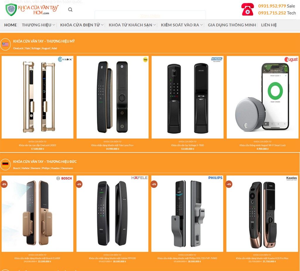 Website khóa cửa điện tử, khóa cửa vân tay HCM